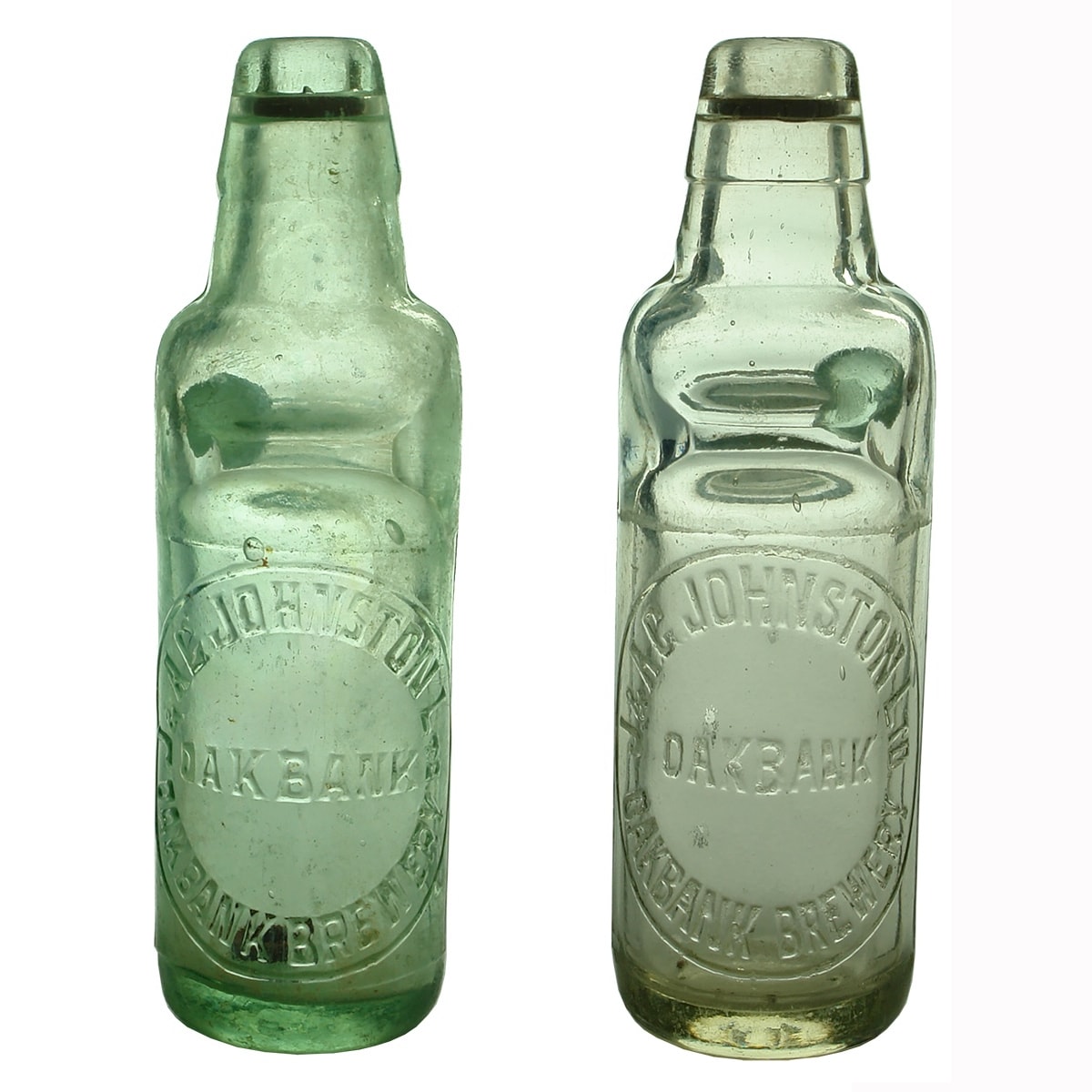 2 Codds: Both J. & A. G. Johnston, Oakbank Brewery. Aqua & Clear. 6 oz. (South Australia)