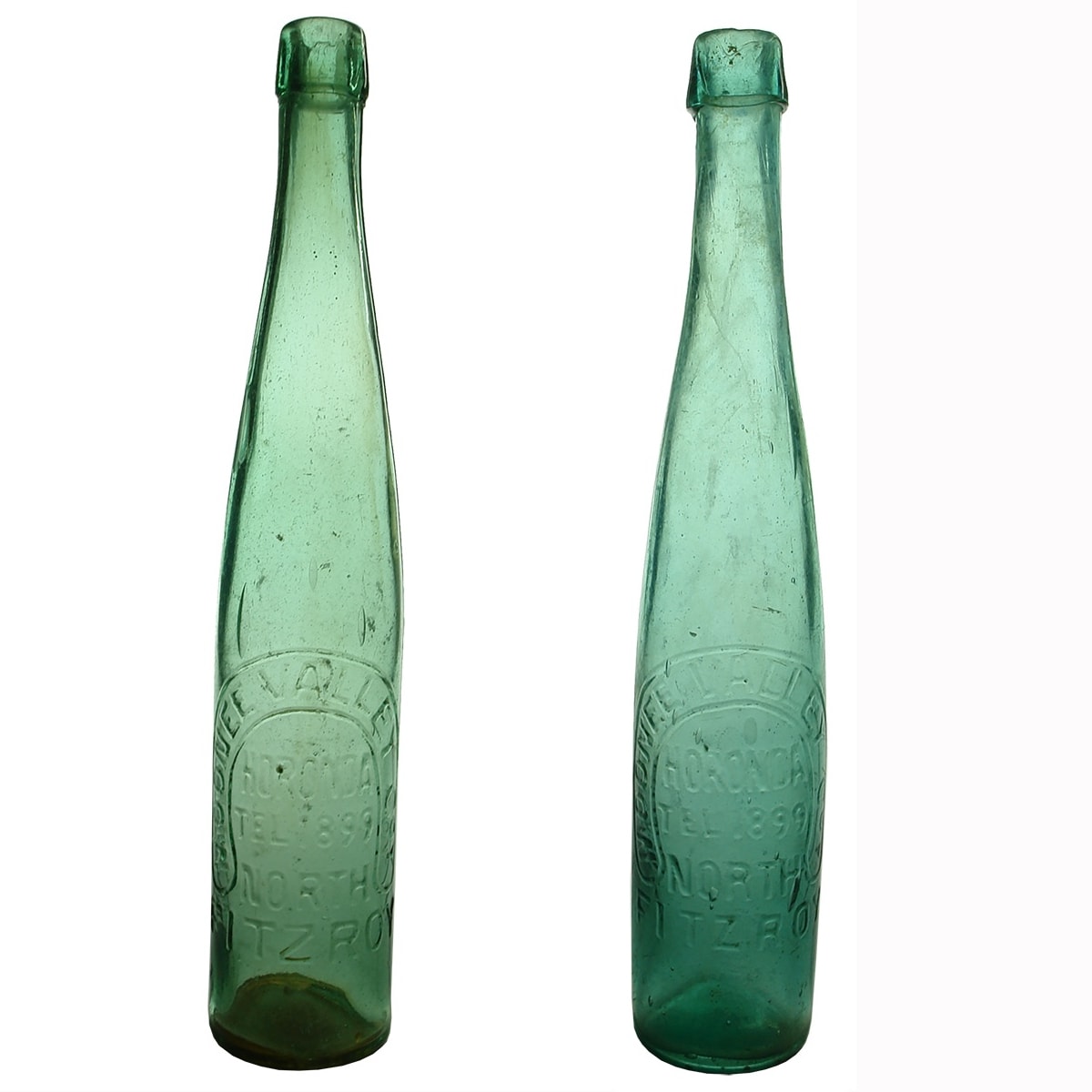 2 Moonee Valley Corkers: Moonee Valley Coy. Horonda. Tel. 1899. North Fitzroy. Tall cylinders. 13 oz. (Victoria)
