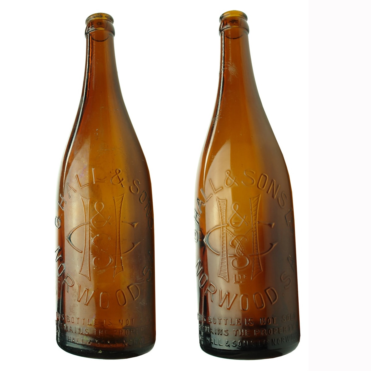2 Large Amber Crown Seals: G. Hall & Sons and G. Hall & Sons Ltd. Norwood. Monogram. (South Australia)