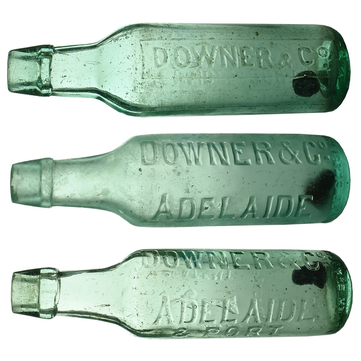 3 Lamonts: 3 variations of Downer & Co Adelaide and Adelaide & Port. Lamonts Patent & OO base varieties. 10 oz. (South Australia)