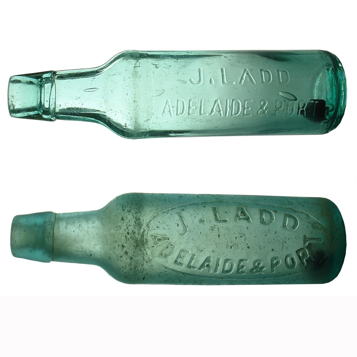2 Lamonts: J. Ladd Adelaide & Port. Straight line embossing and oval embossing. 10 oz. (South Australia)