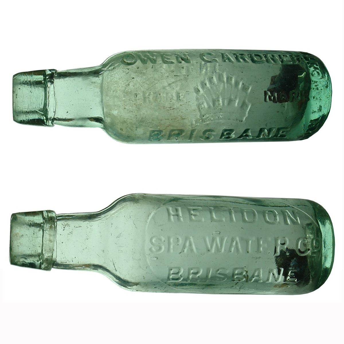 2 Lamonts: Owen Gardner, Brisbane. Turret trade mark; Helidon Spa Water Co Brisbane, Kilner Bros made variety. 6 oz. (Queensland)