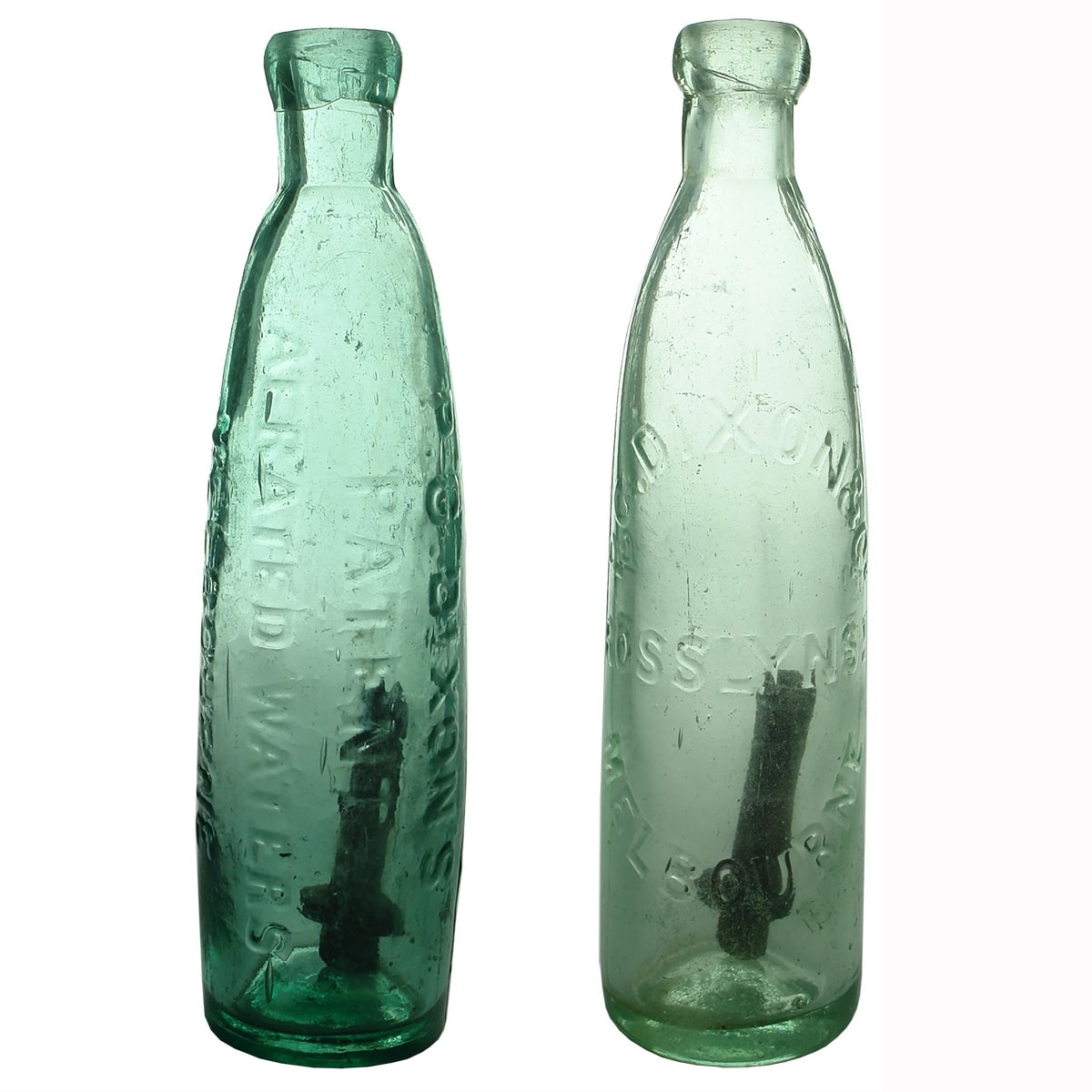 2 Stick Bottles: P. G. Dixon's Patent Aerated Waters Melbourne; P. G. Dixon & Co, Rosslyn St, Melbourne. (Victoria)
