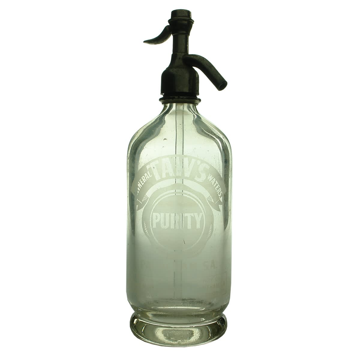 Soda Syphon. Taw's Mineral Waters, Payneham. Clear. Round. (South Australia)