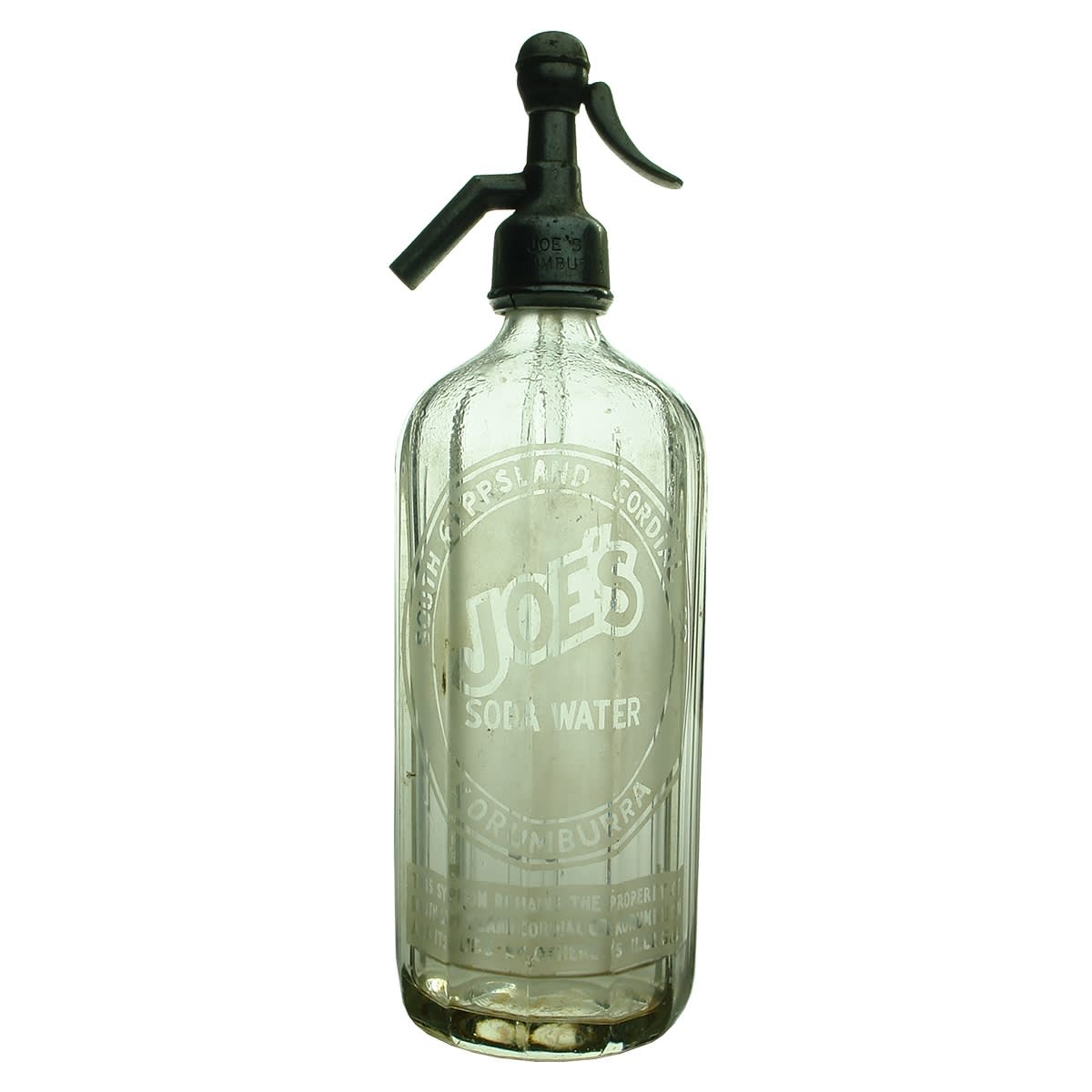 Soda Syphon. Joe's, South Gippsland Cordial Co., Korumburra. Fluted. 30 oz. (Victoria)