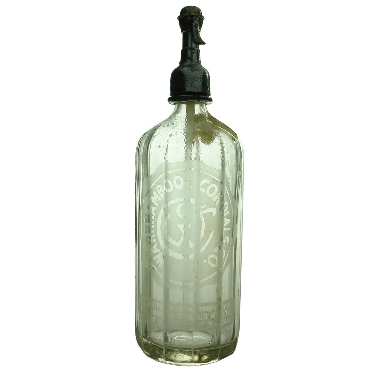 Soda Syphon. Warrnambool Cordials Pty Ltd. Goodfellow & Co label. Clear. 30 oz. (Victoria)