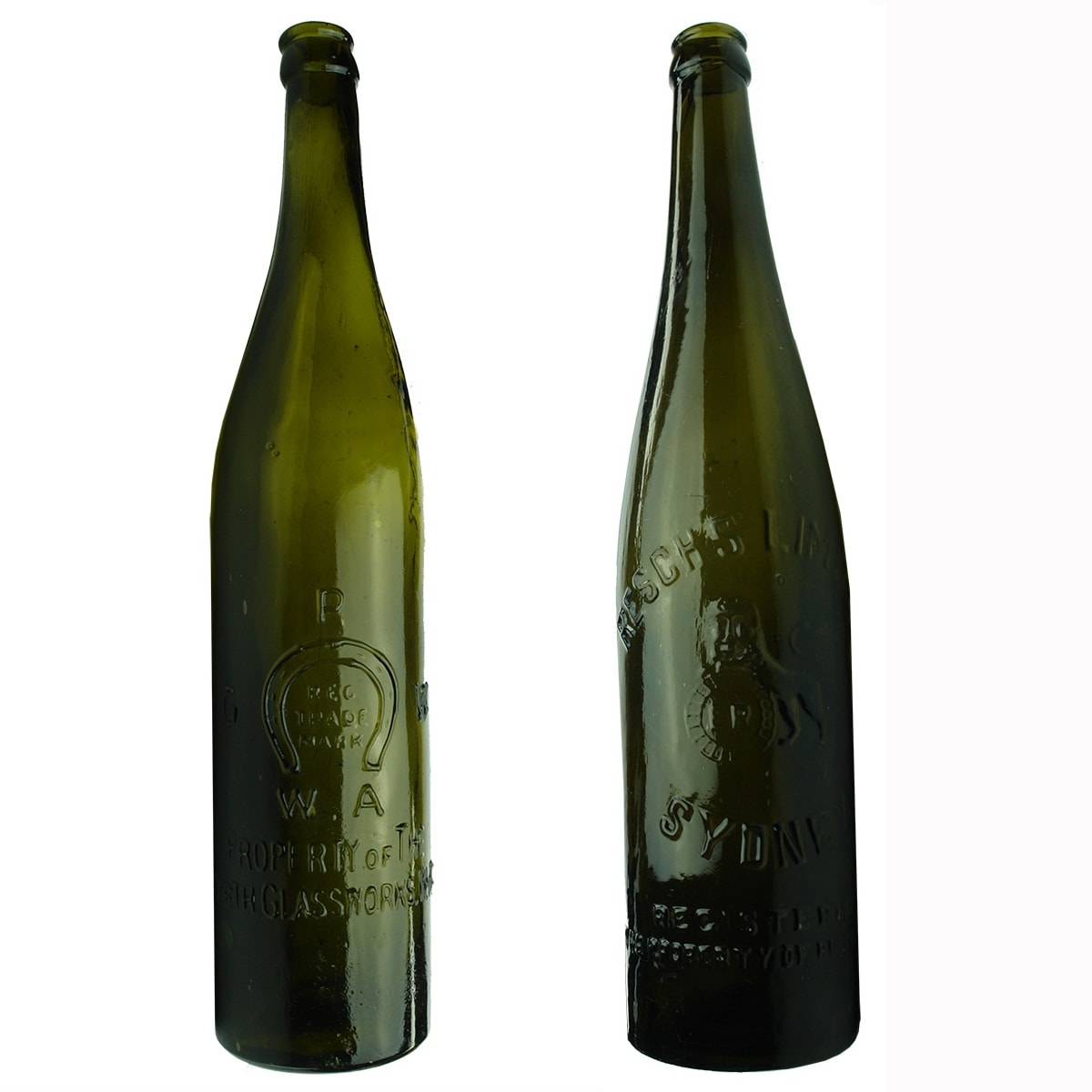 Pair of Tall Crown Seals Beers: Perth Glassworks; Resch's Limited, Sydney. (Western Australia & New South Wales)