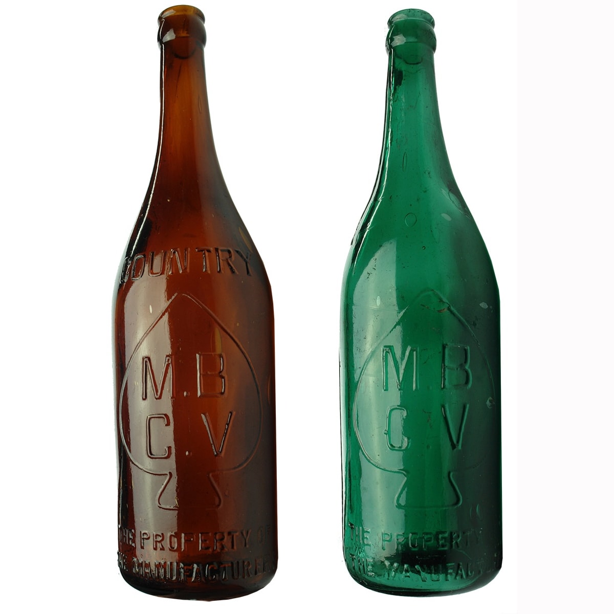 2 Crown Seal Beers: MBCV Country in Red Amber; MBCV in dark Bluish Green. (Victoria)