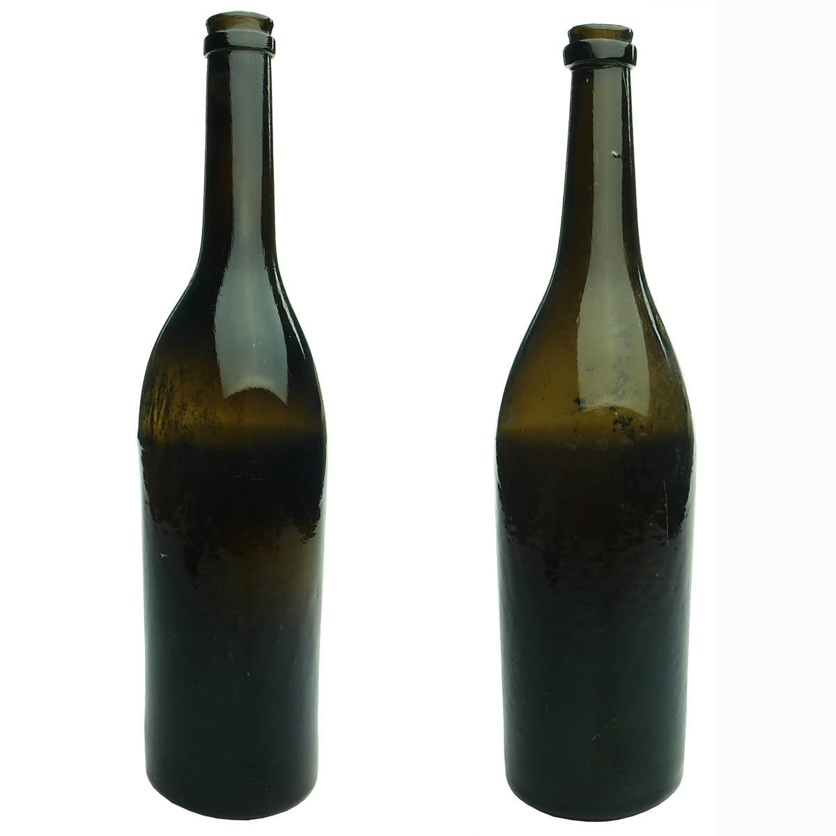 2 Tall Plain blacks. Flared tops. Conical bases. 1850s.