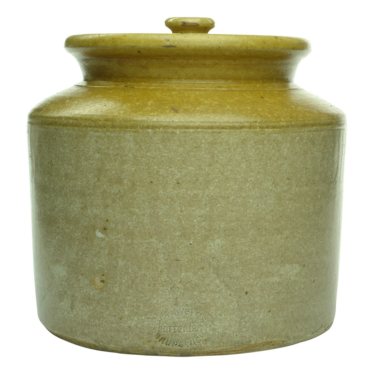 Pottery. Cornwell's Potteries Brunswick. Lidded Crock. Tan Top. Size 3. (Victoria)
