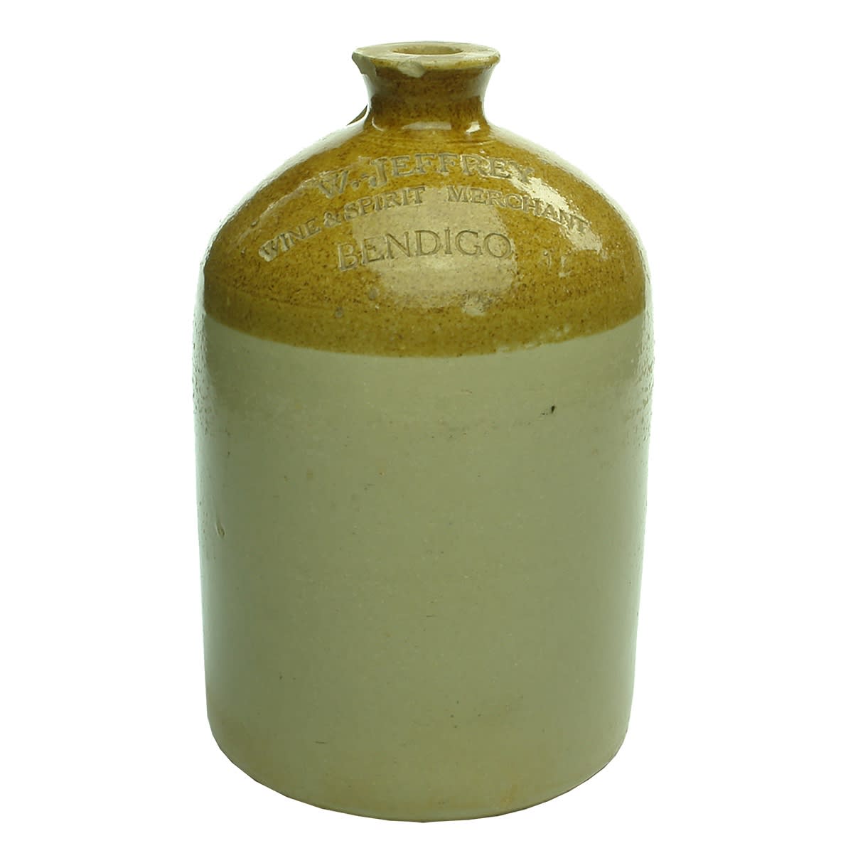 Demijohn. W. Jeffrey, Wine & Spirit Merchant, Bendigo. Half Gallon. (Victoria)