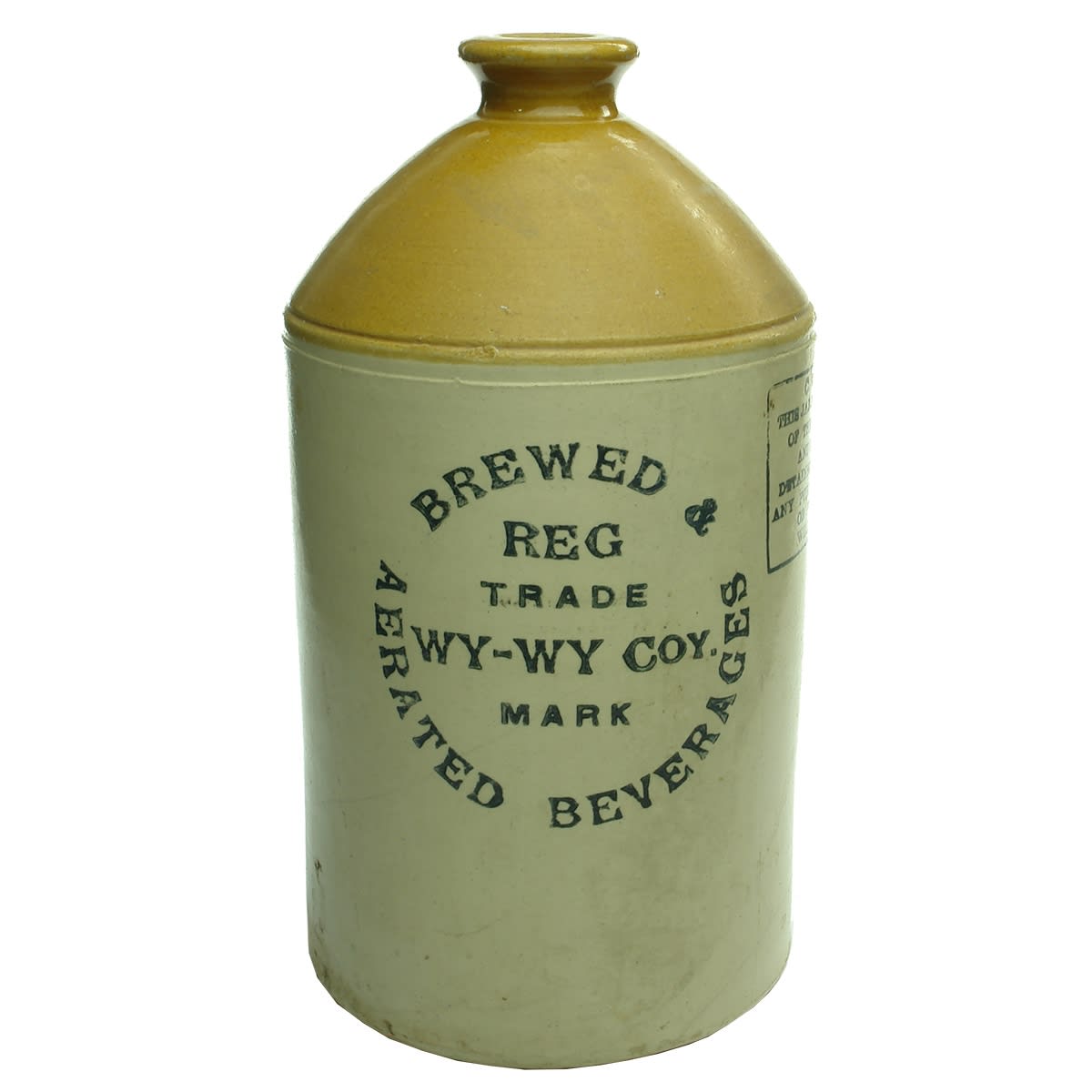 Demijohn. Wy-Wy Coy. Brewed & Aerated Beverages. Fowler Sydney stamp. Internal Thread. (New South Wales)
