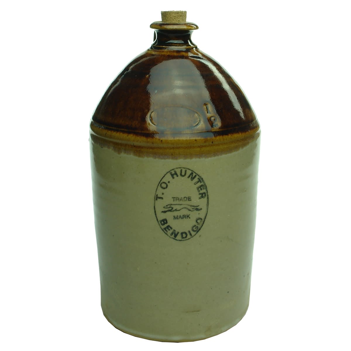 Demijohn. Fantasy piece T. O. Hunter Bendigo. Bennetts Magill Potteries. Half Gallon. (Victoria)