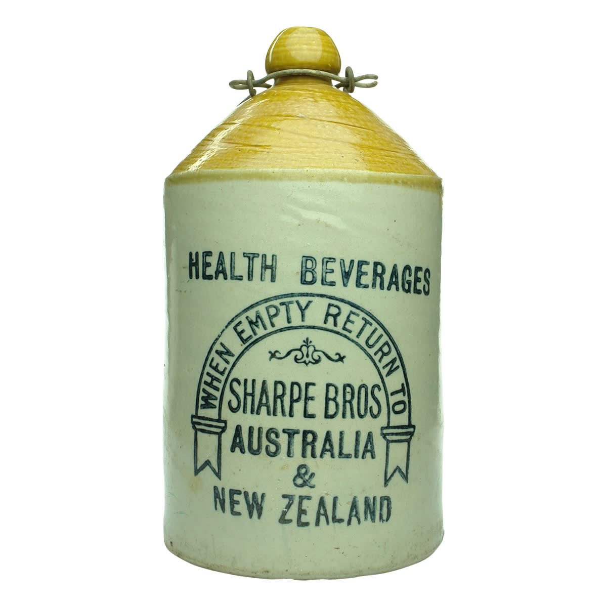 Demijohn. Sharpe Bros Health Beverages Australia & New Zealand. "Horseshoe" design. 1 Gallon.