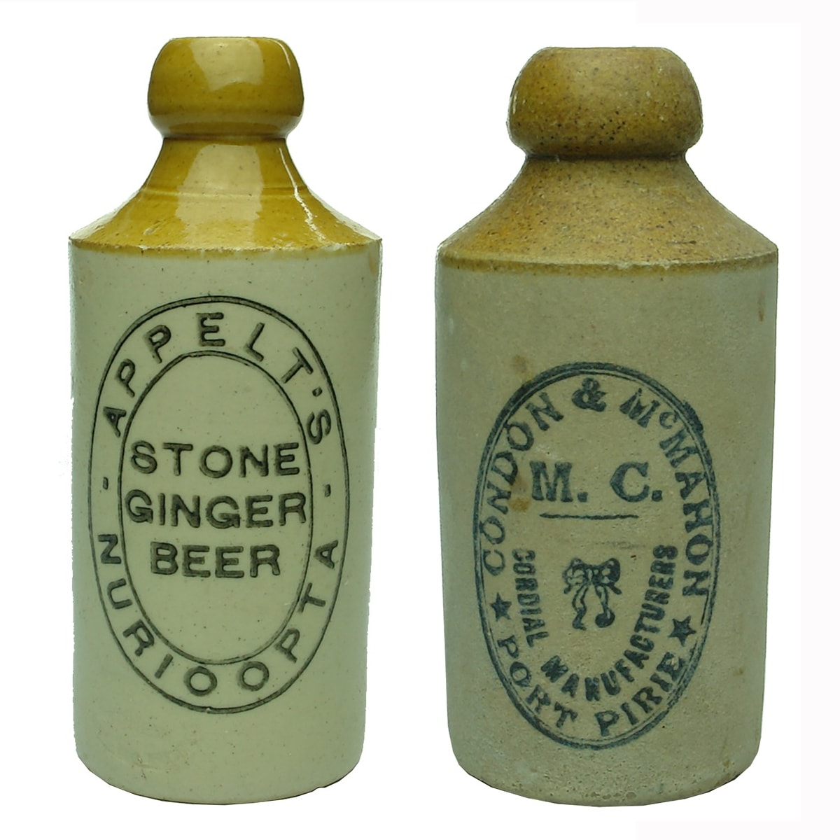 2 Ginger Beers: Appelt's Nurioopta (Nuriootpa); Condon & McMahon, Port Pirie. (South Australia)