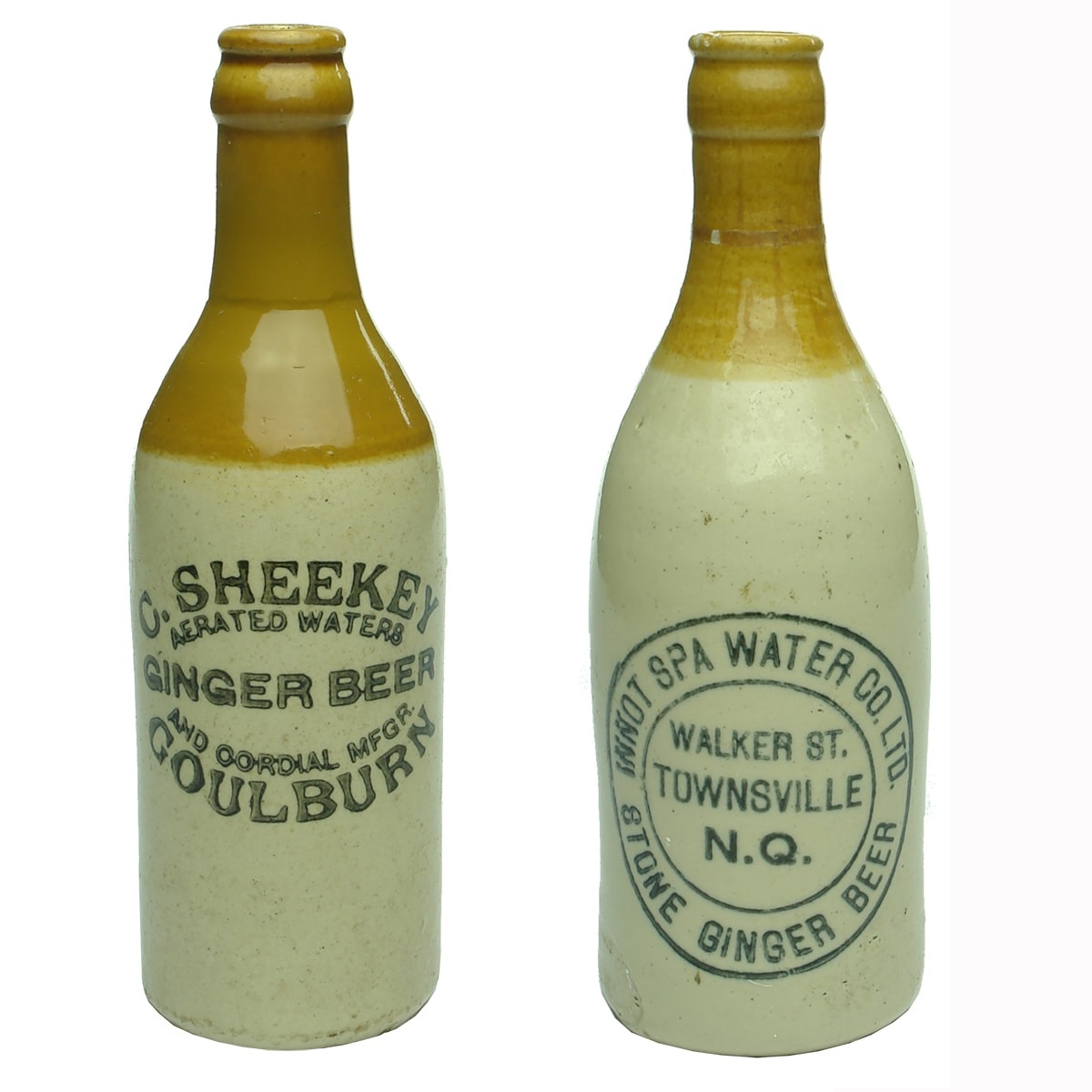 2 Repaired Ginger Beers: C. Sheekey, Goulburn and Innot Spa Water Co Ltd Townsville. (New South Wales & Queensland)