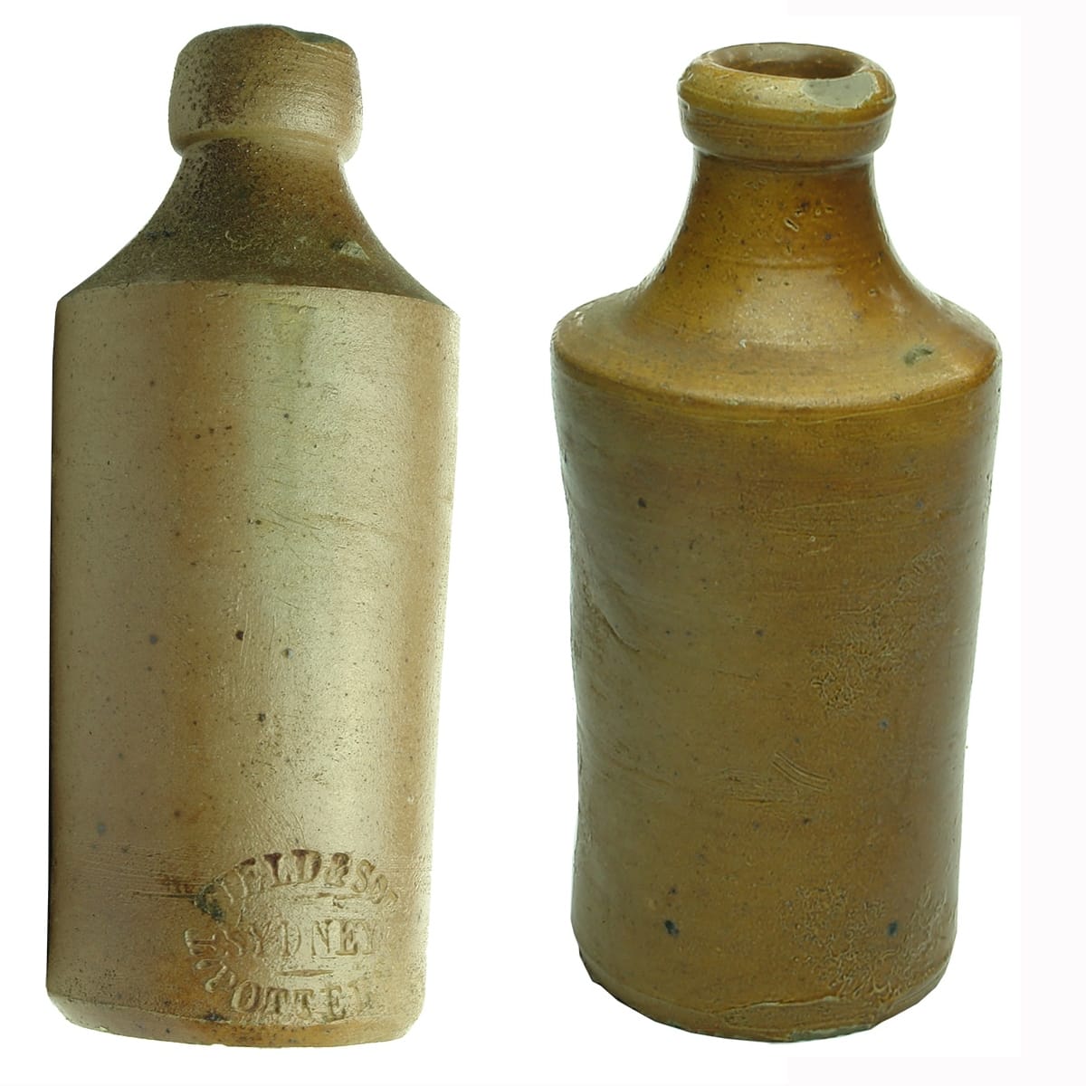 2 Early Ginger Beers: T. Field & Sons, Sydney, Potters and unmarked early Orange/Tan. (New South Wales)