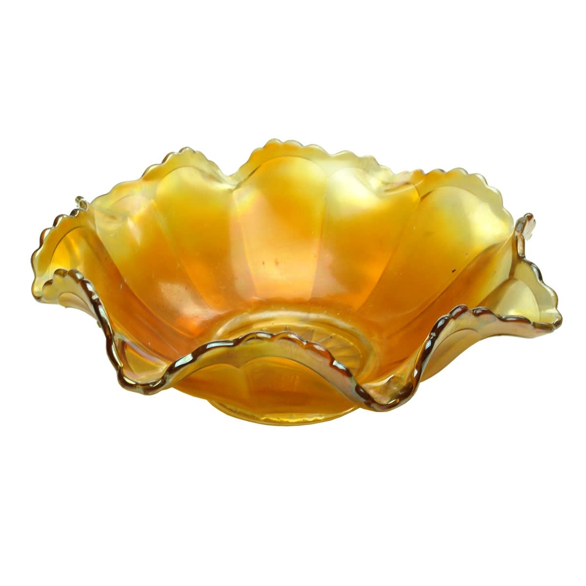 Carnival Glass Bowl. Marigold. Simple facetted design.  About 225 mm across