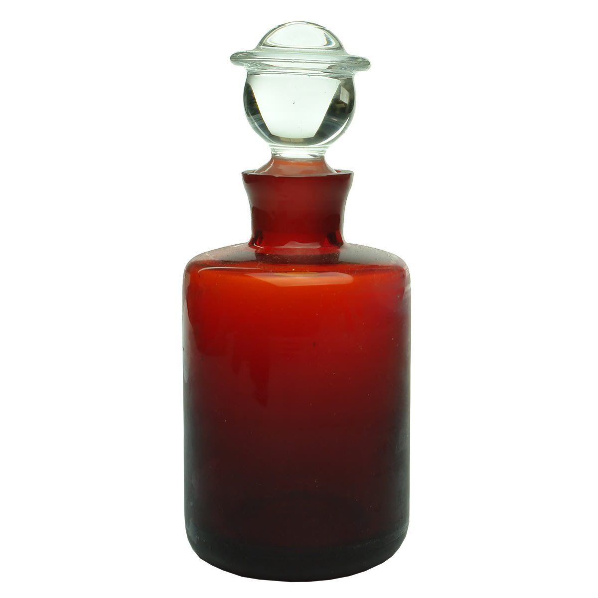 Glassware. Early ruby glass jar with clear stopper. 135 mm.