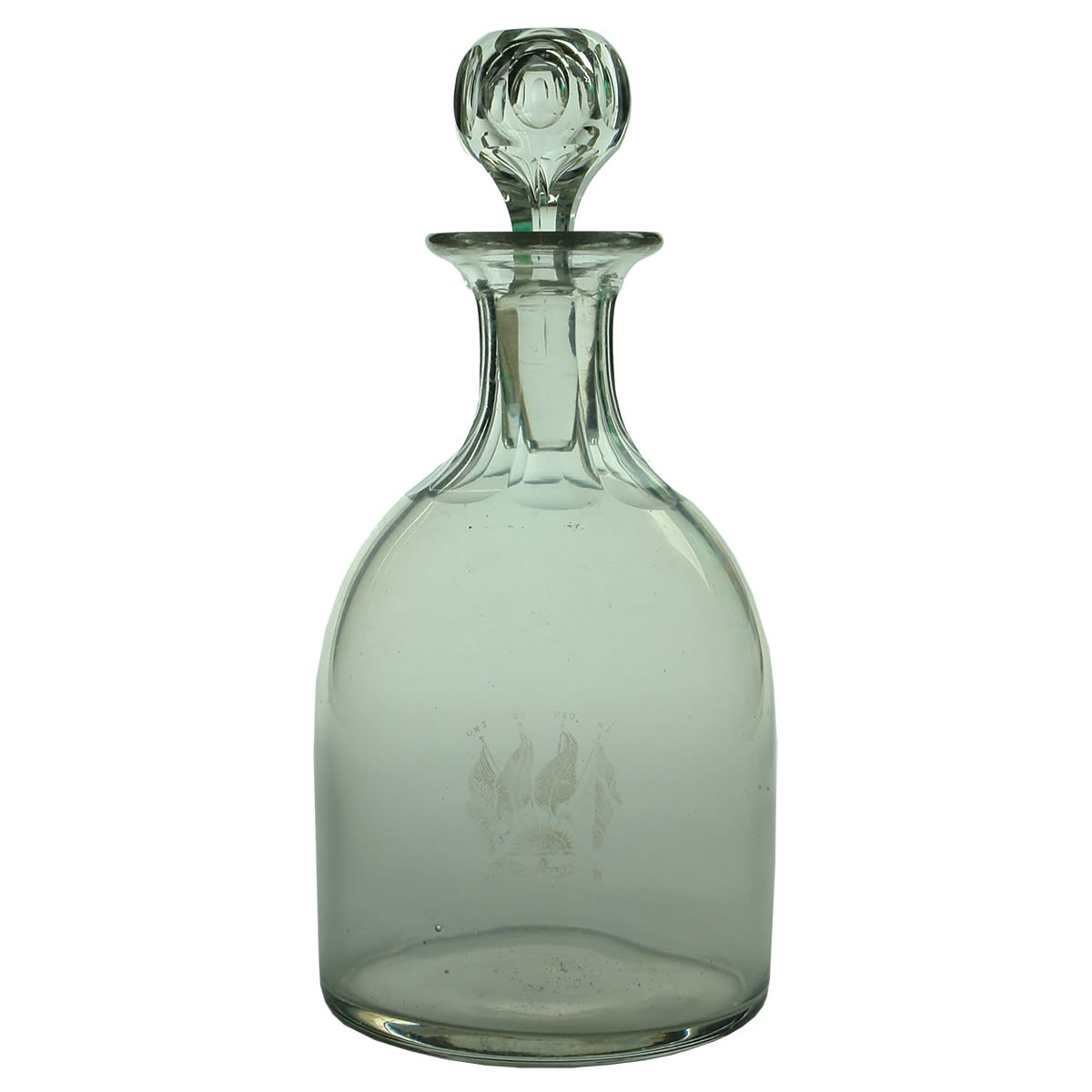 Shipping. Decanter with four different shipping lines in badge including U. S. S. Co, P & O and N Z S Co with motto Quis Separabit! (Peninsular and Oriental Steam Navigation Company (P&O))