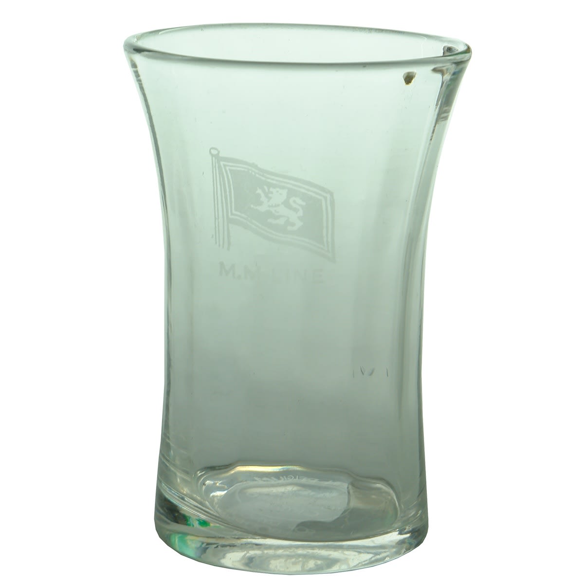 Shipping. M. M. Line Etched Beer Glass. Made in Belgium For Dynon's Melbourne. (McIlwraith McEacharn Limited (Australian, 1875 - 1964)