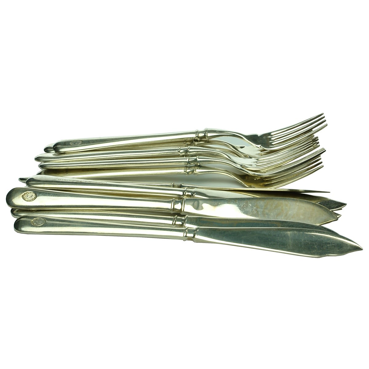 Shipping. Set of 7 forks and 7 knives made for McIlwraith McEacharn Lines. Grosvenor Plate E. P. N. S. A1.