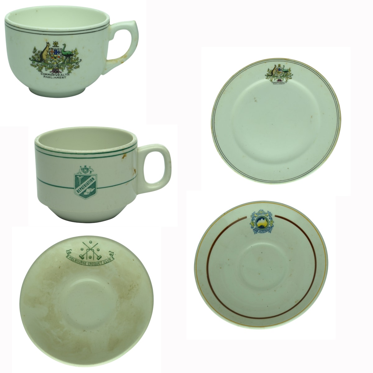 5 Hotelware Pieces: 2 x Commonwealth Parliament; Repatriation; Melbourne Croquet Club; The Australia.