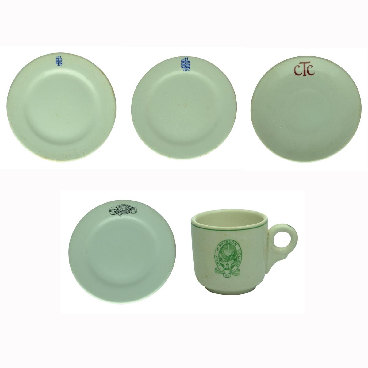 5 Hotelware Pieces. 2 x Coles Daintee Cafe; CTC; Edenhope Caterers Moonee Ponds; Emily MacPherson College.