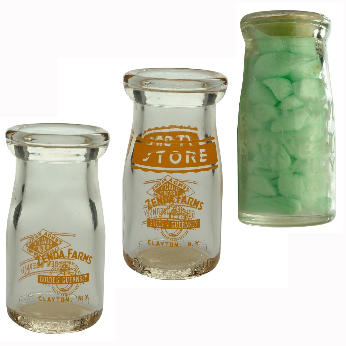 3 Milks or Creams: 2 x different Zenda Farms Golden Guernsey Clayton New York; E. E. F. Colam, Stone Hall Dairy.