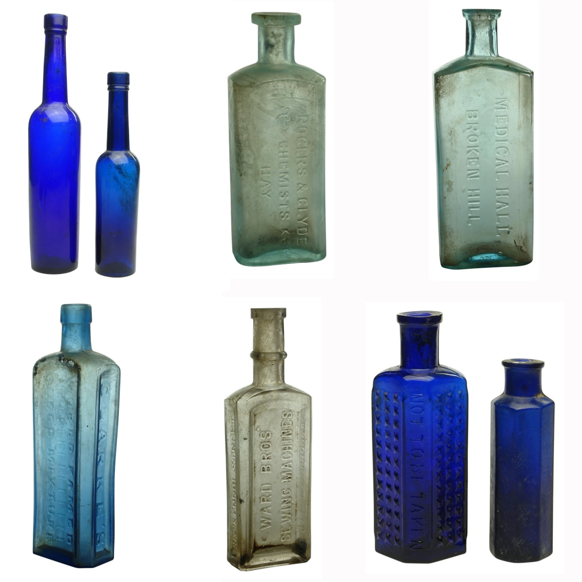 8 Bottles: Castor Oils; Rogers & Glyde Hay Chemist; Medical Hall Broken Hill Chemist; Clarkes; Ward Bros North Melbourne; Poisons.