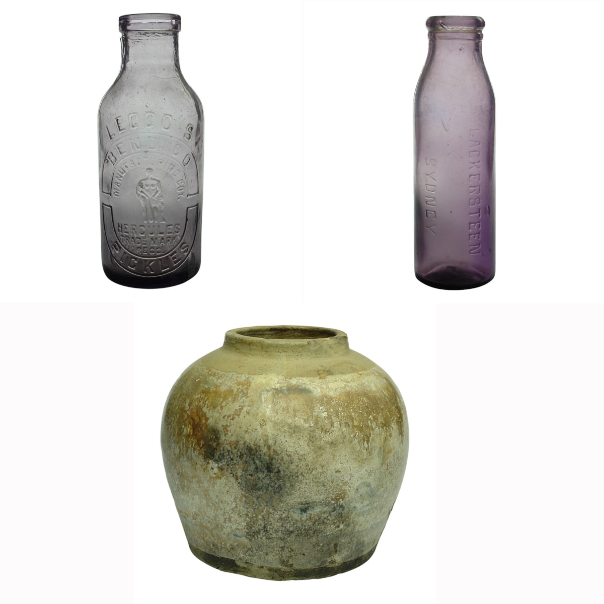 3 Household Jars: Leggo's Pickle; Lackersteen Chutnee and a Chinese Ginger Jar.