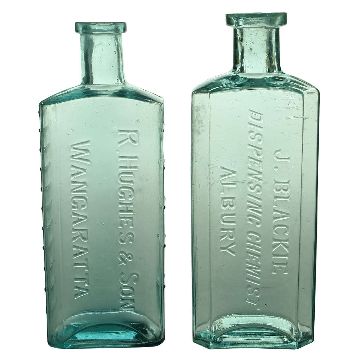 2 Chemists: J. Blackie, Albury (159 mm); R. Hughes & Son, Wangaratta (154 mm). (New South Wales & Victoria)