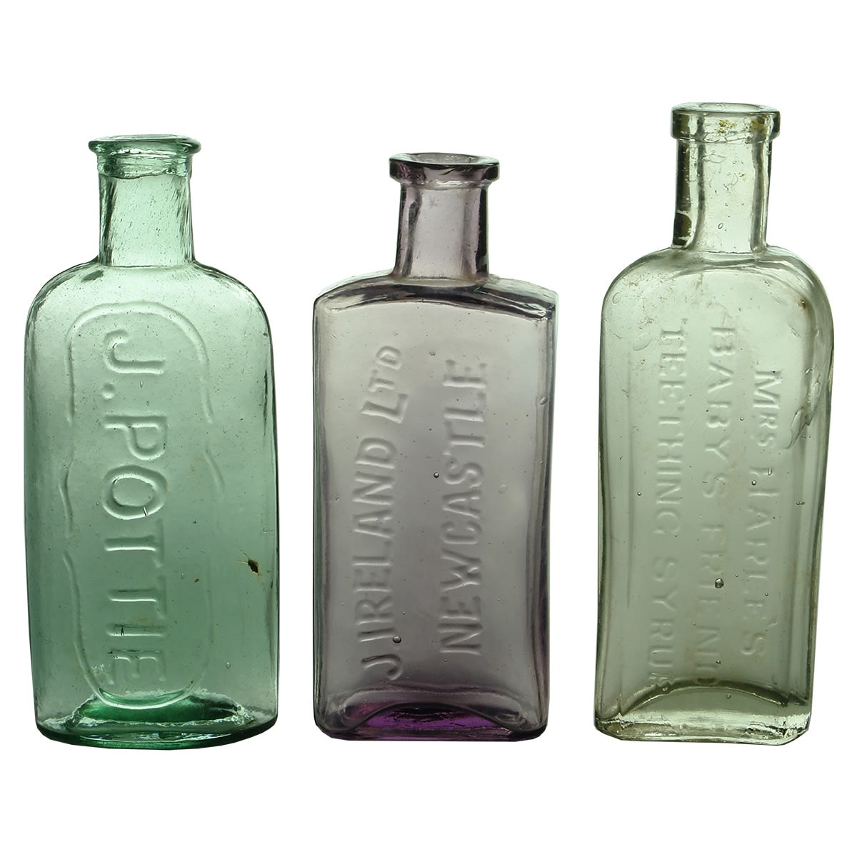 3 Medicines/Cures: Mrs Harle's Baby's Friend Teething Syrup; J. Ireland Ltd Newcastle; J. Pottie. (New South Wales)