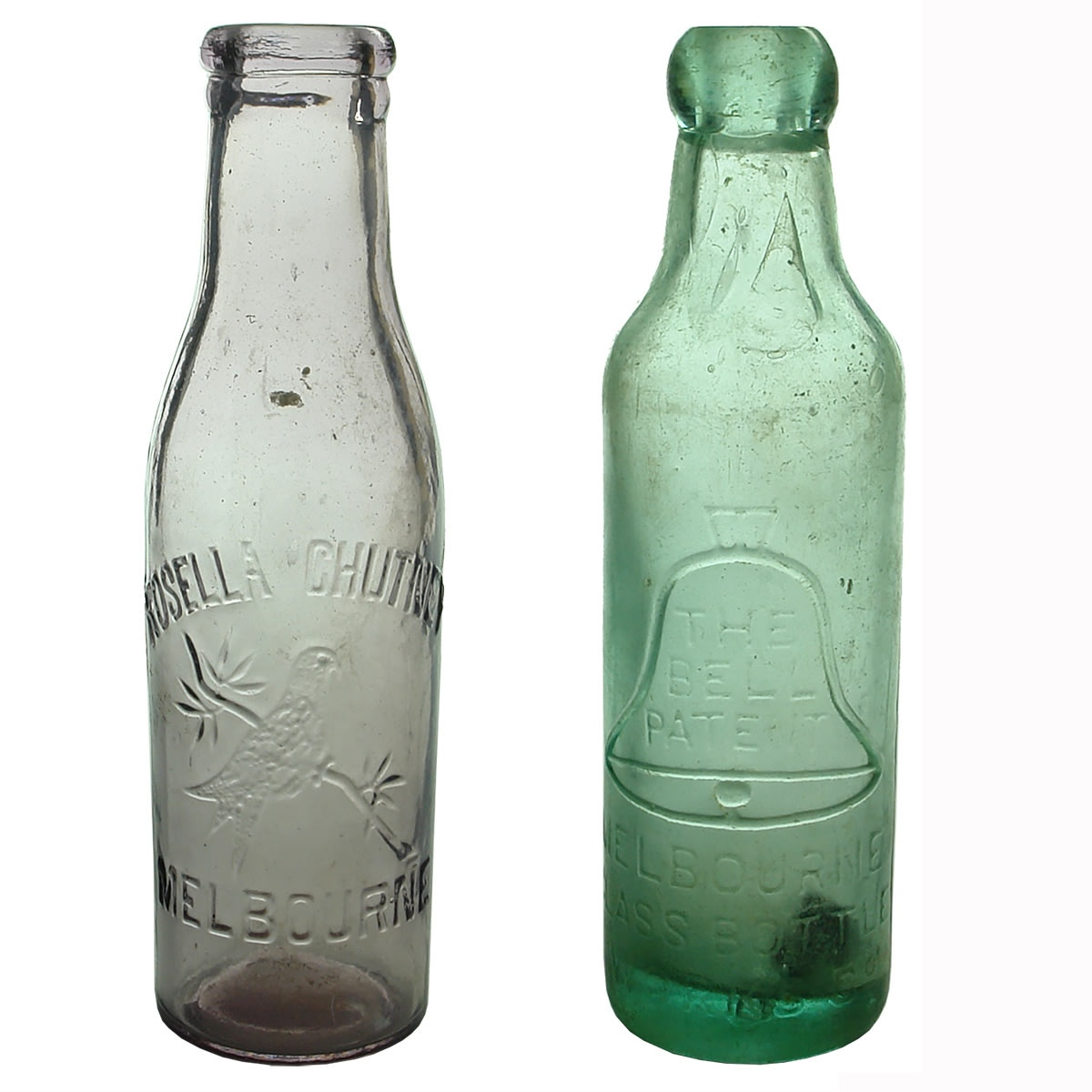 2 Bottles: Rosella Chutney Melbourne; Bell Patent, Melbourne Glass Bottle Works. (Victoria)