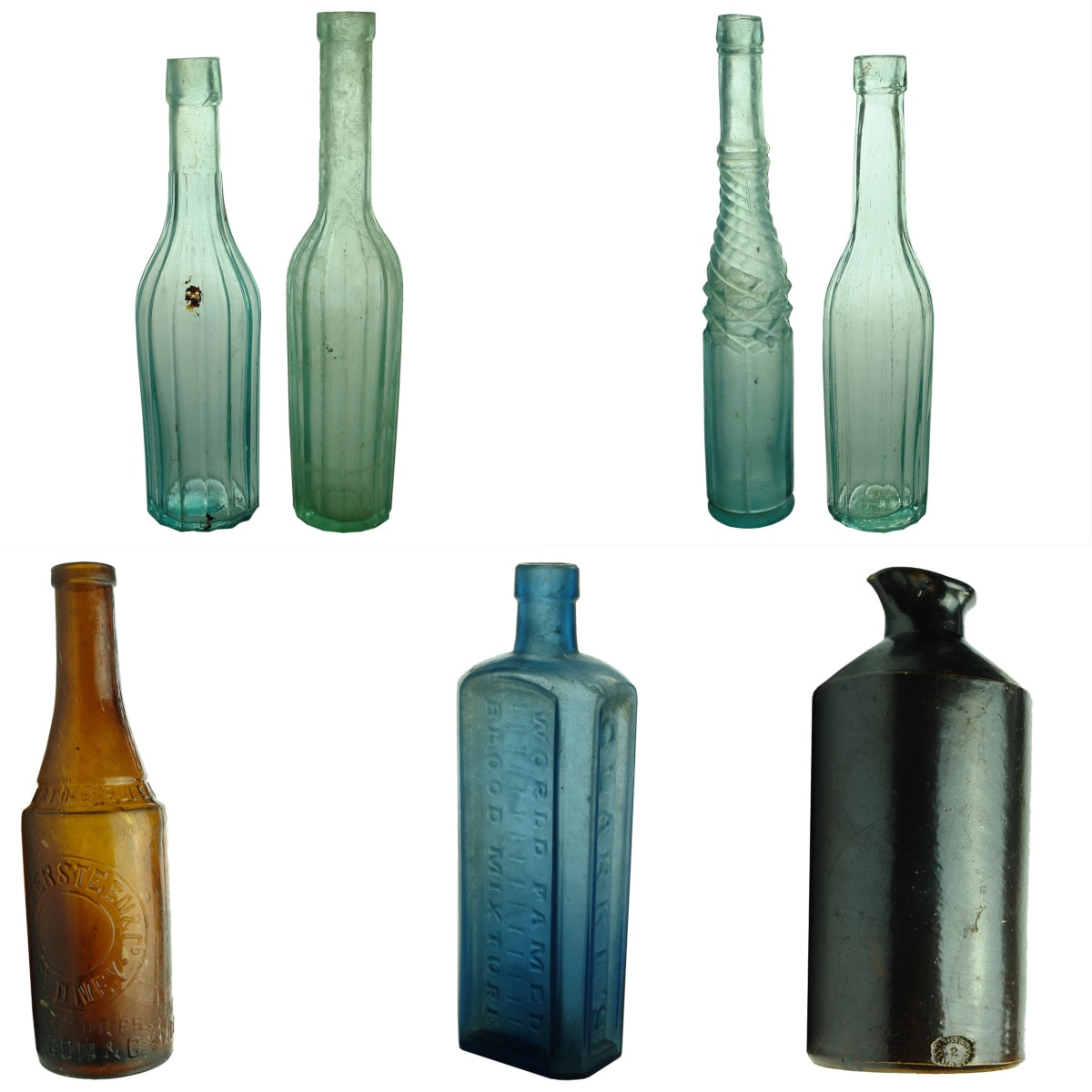 7 Bottles: 4 x Salad Oils; Lackersteen Sauce; Clarkes World Famed Blood Mixture. Medium-Large Stone Ink.