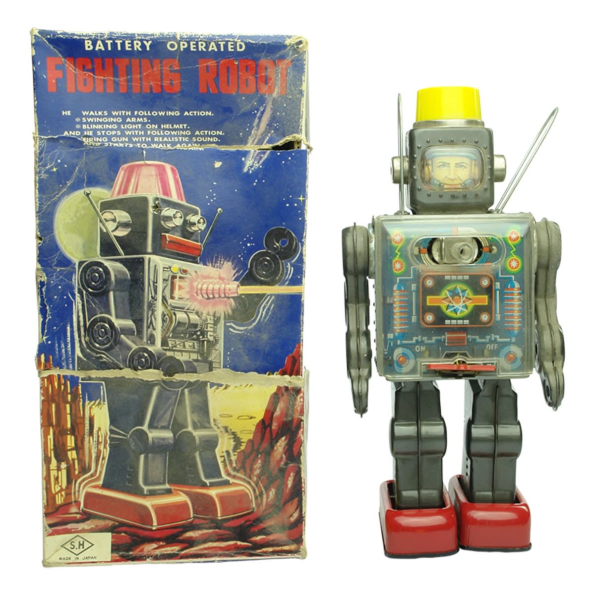 Toy. Horikawa Tin Fighting Robot, Battery Powered. Original Box. (Japan)