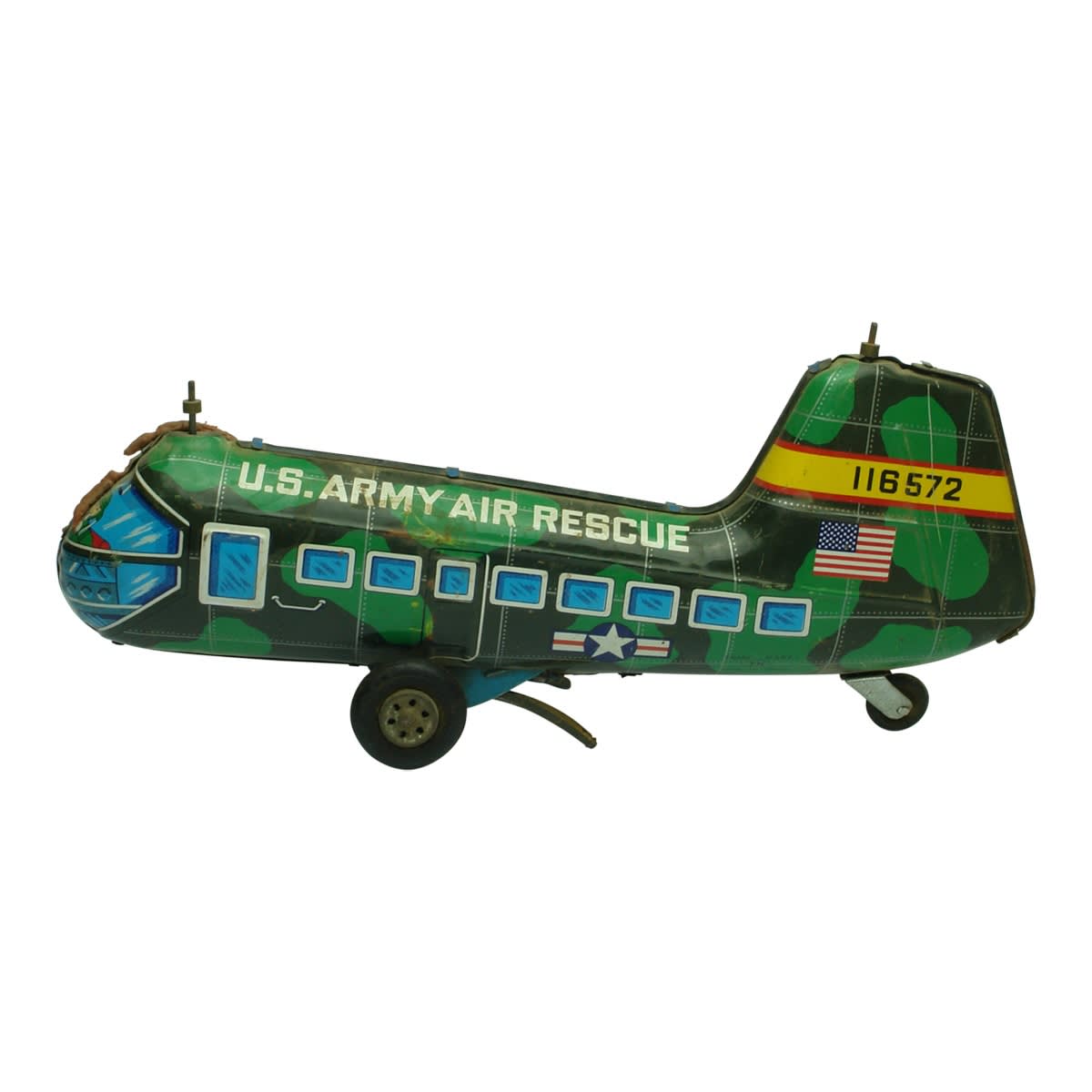Toy. Nomura Toys U.S. Army Air Rescue Wind-Up Tin Helicopter. (Japan)