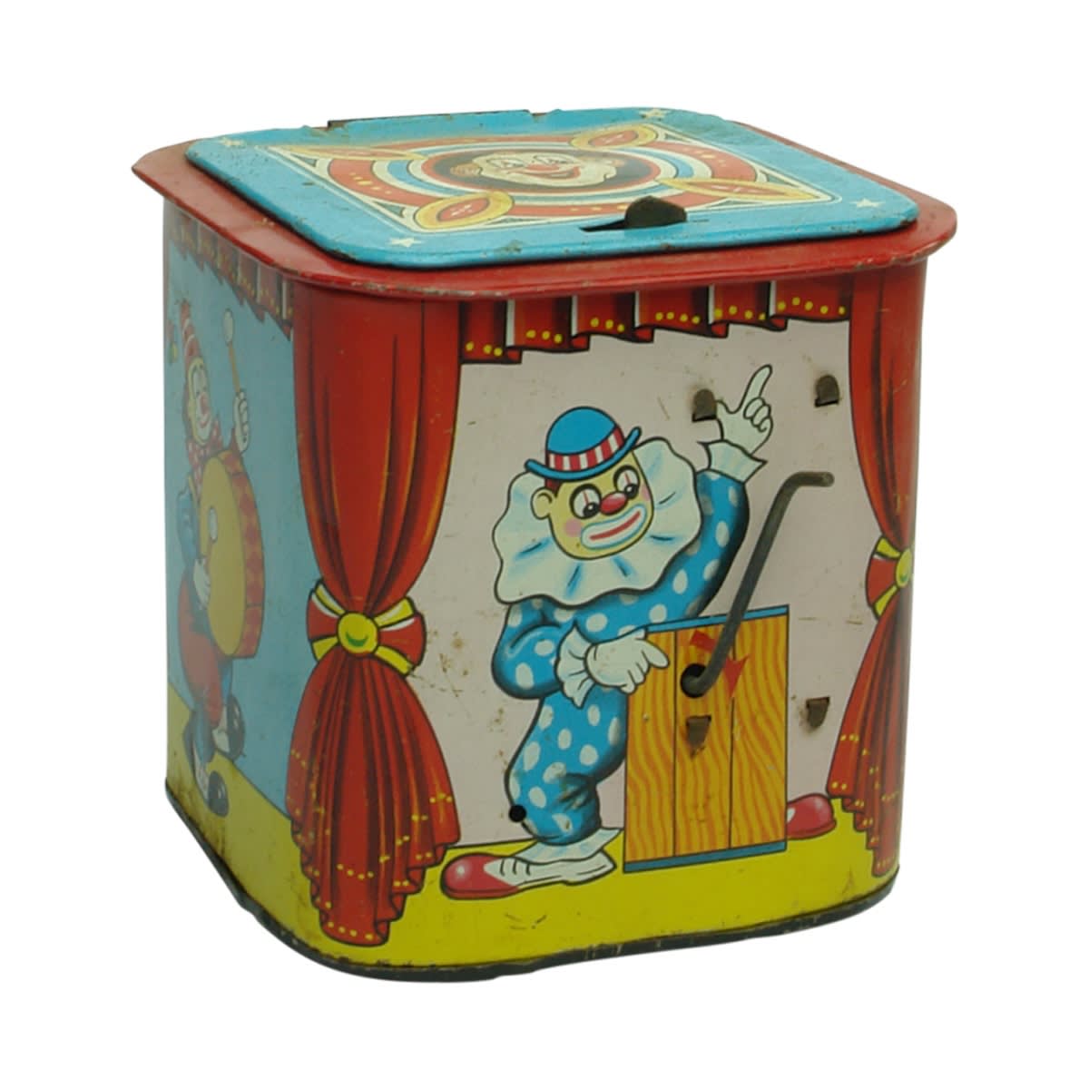 Toy. S. & E. tin Jack-in-the-box, hand-crank mechanism. (Japan)
