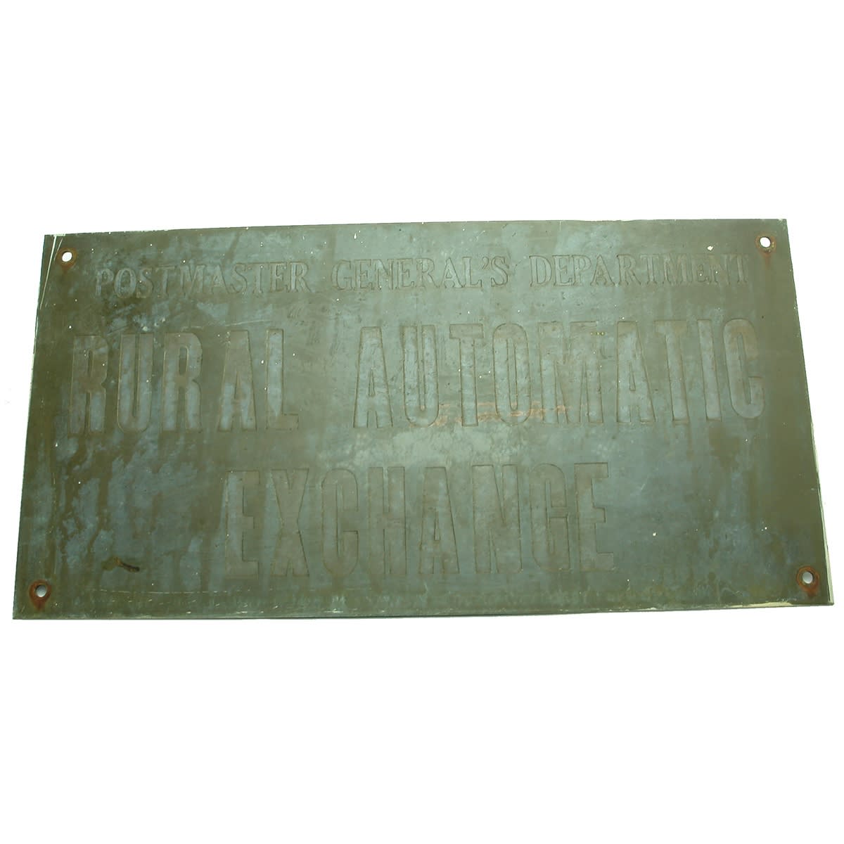 Brass Sign. Engraved: Postmaster General's Department, Rural Automatic Exchange.