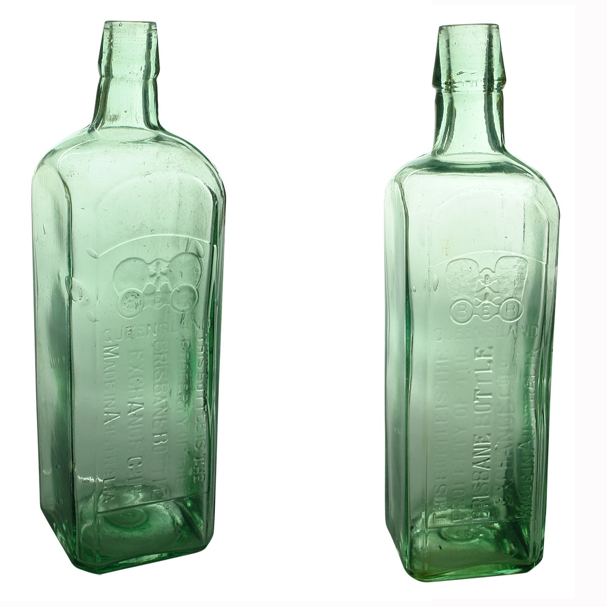 Schnapps. Two sizes of Brisbane Bottle Exchange, Queensland Aqua Schnapps Bottles. (Queensland)