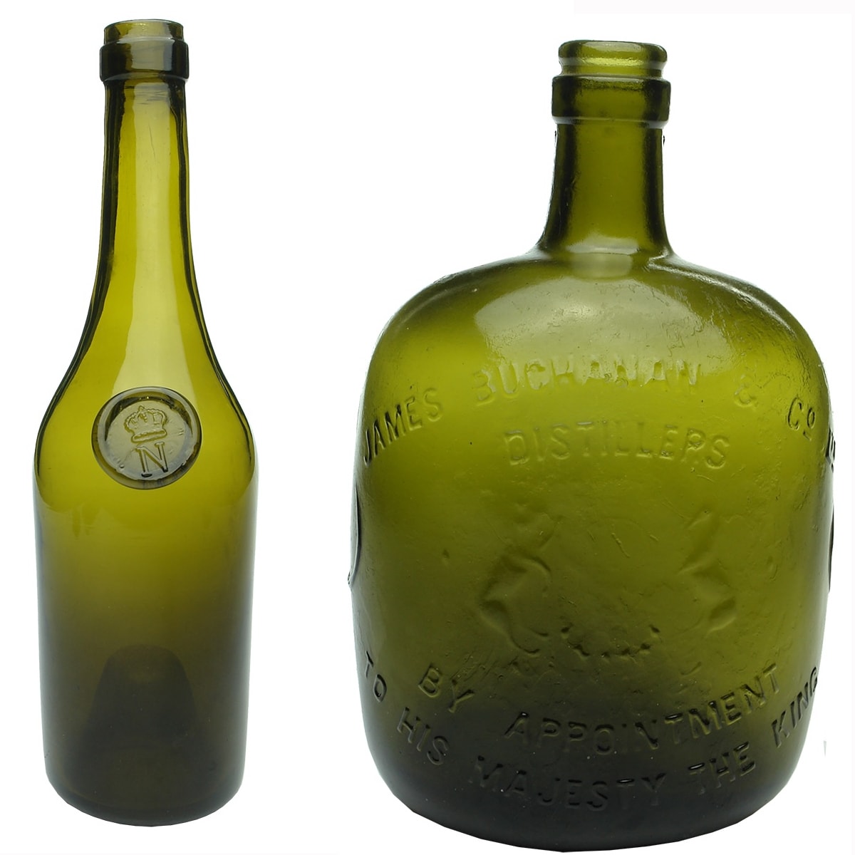 2 Spirits Bottles: Sealed Napoleon Brandy, N & Crown; James Buchanan & Co Ltd Squat whisky bottle.