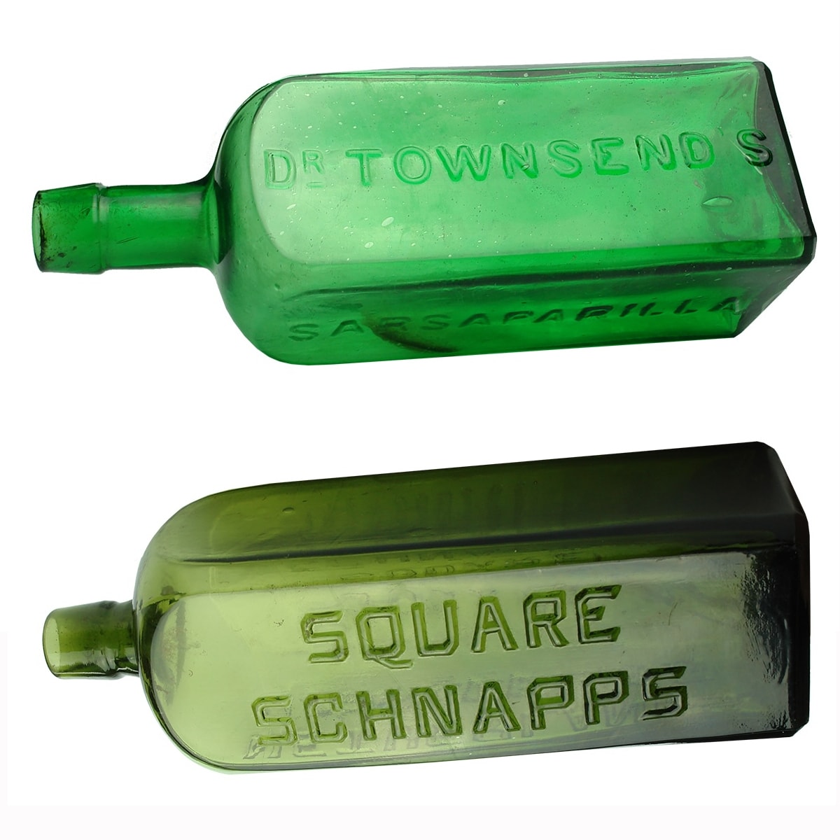 2 Bottles. Dr Townsends Sarsaparilla; Netherland Distilleries Square Schnapps. 26 oz.