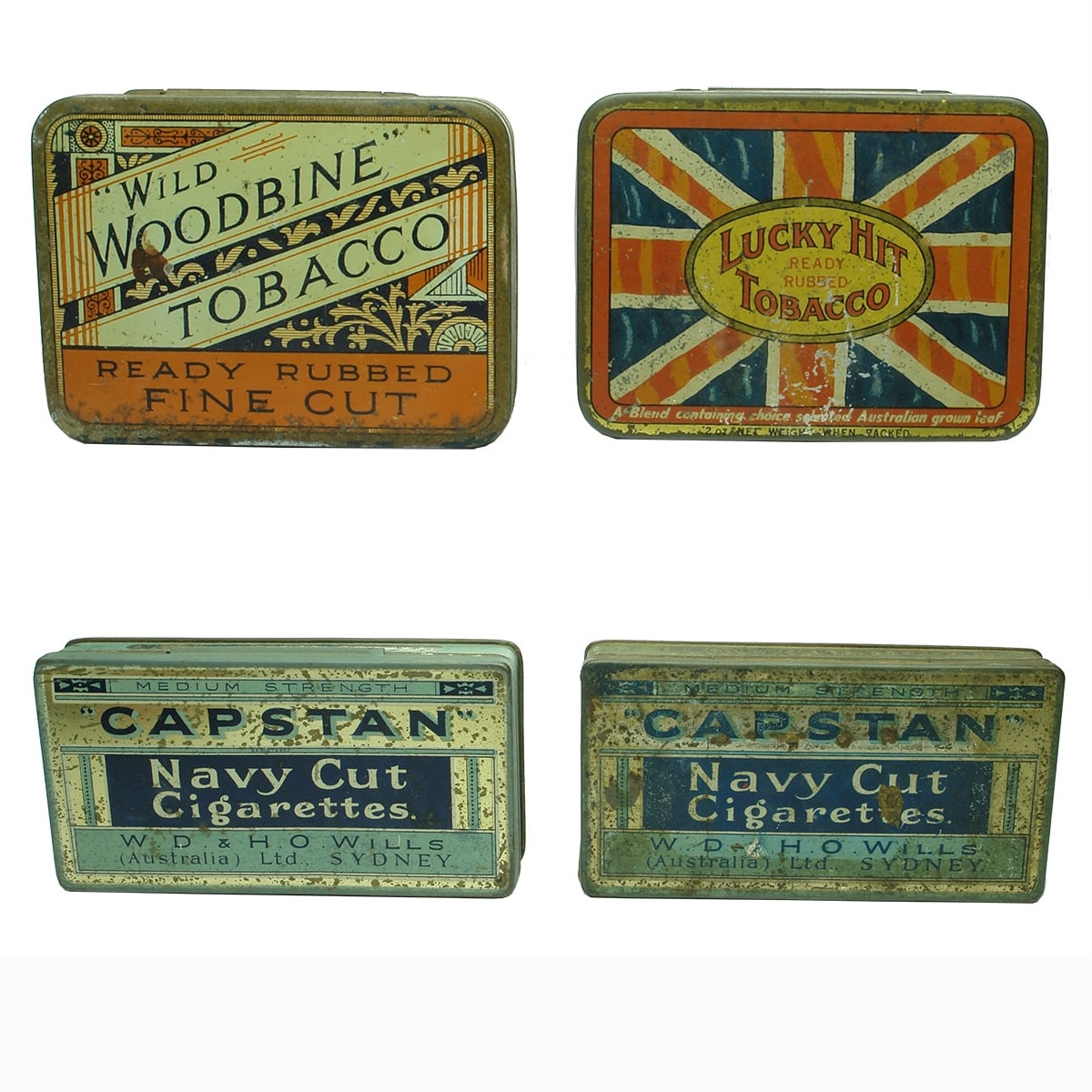 4 Tobacco Tins: Wild Woodbine; Lucky Hit; 2 x Capstan Navy Cut.