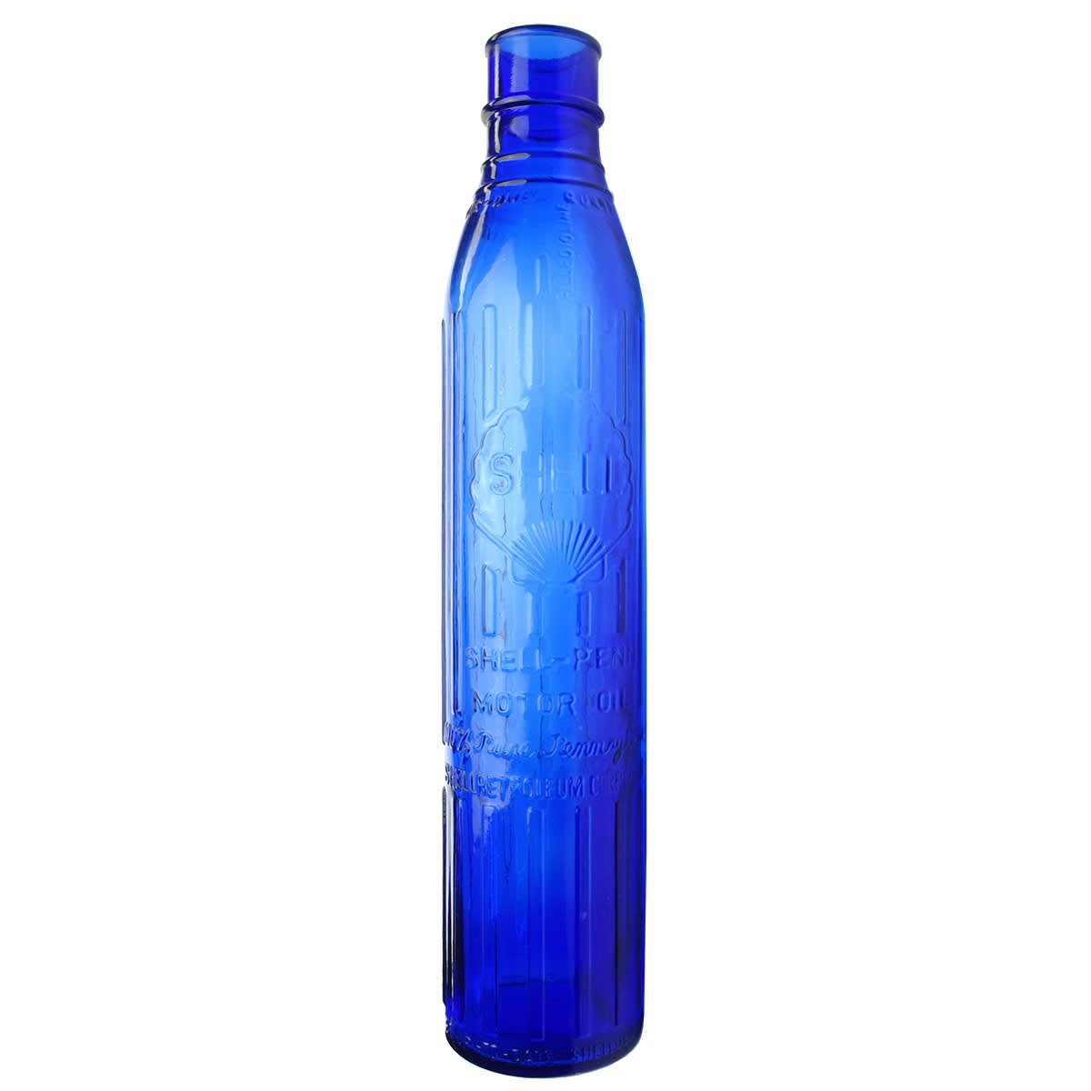 Oil Bottle. Shell-Penn Motor Oil. Shell Petroleum Corporation. Cobalt Blue. Tall Quart.