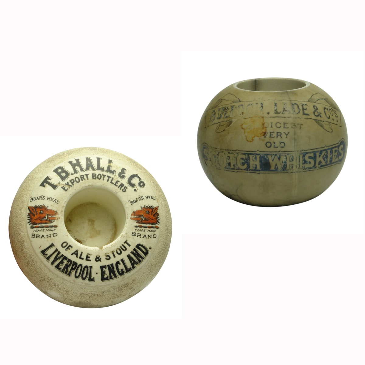 2 Advertising Match Strikers. T. B. Hall & Co, Boar's Head Ale & Stout, Liverpool; B. L Scotch Whiskies, Bulloch Lade & Cos. (UK)
