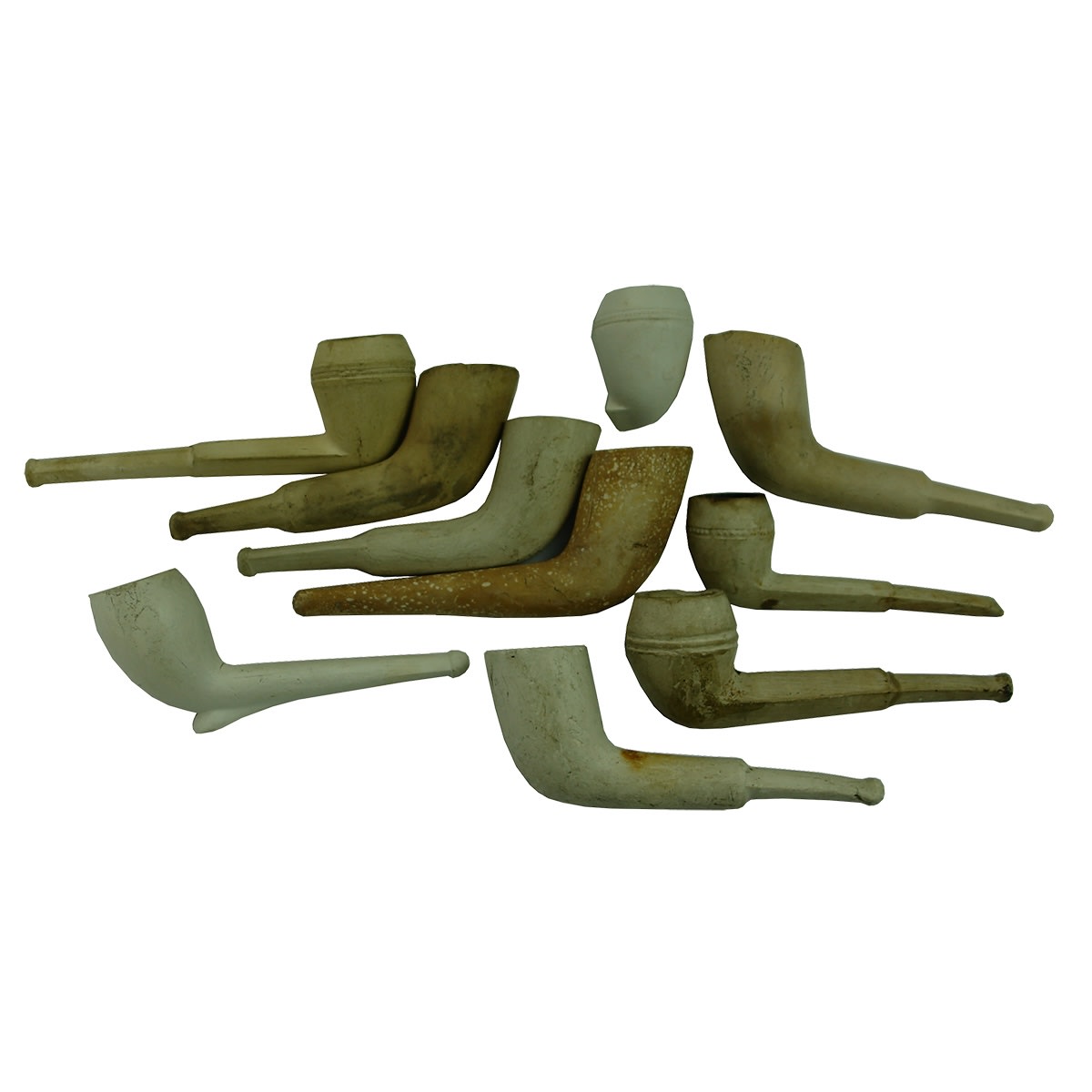 10 Short stemmed Workman Pipes. Various shaped stems. One is just a bowl.
