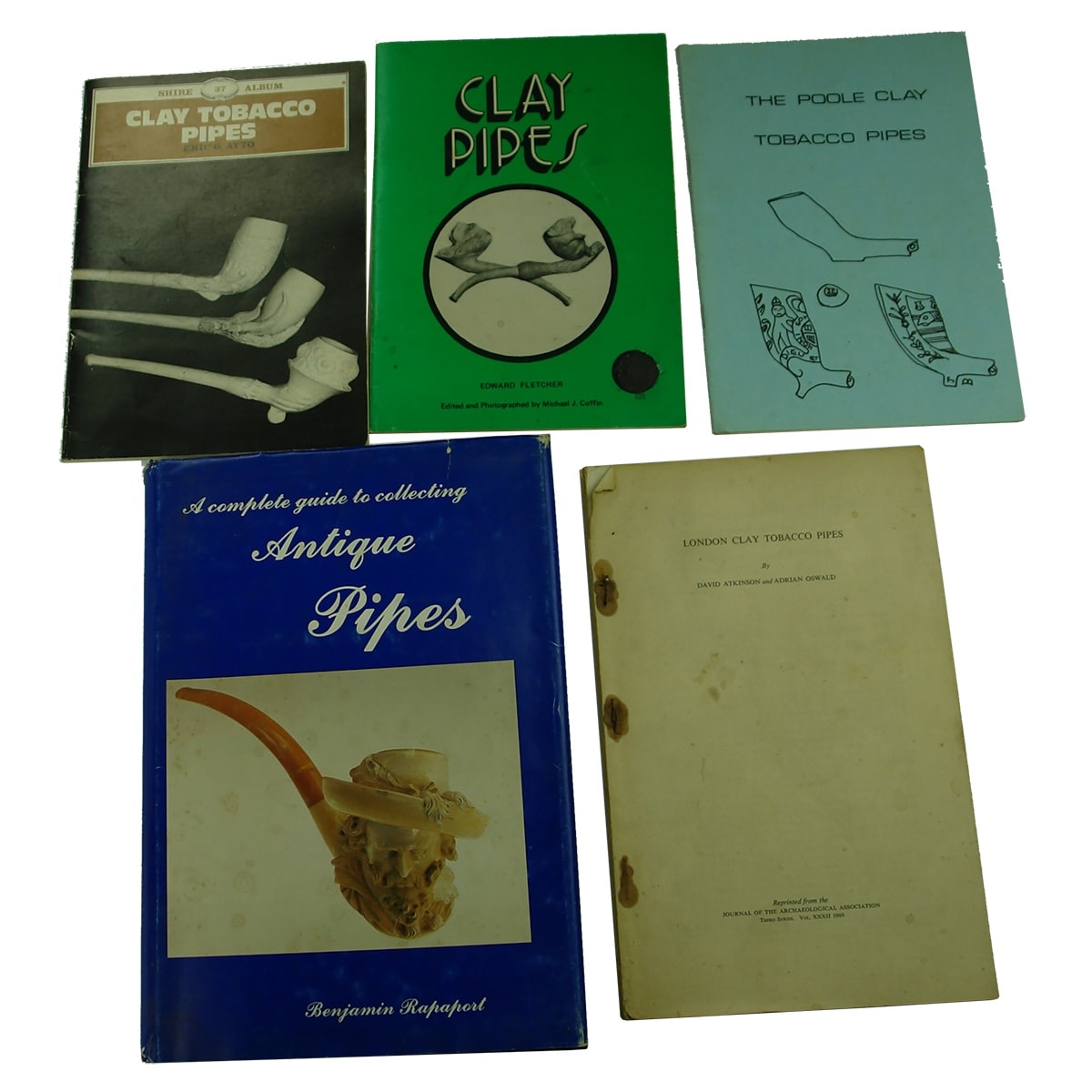 5 Books on Clay Pipe Collecting: A Complete Guide to collecting Antique Pipes; London Clay Tobacco Pipes; Clay Tobacco Pipes; Clay Pipes & The Poole Clay Tobacco Pipes.