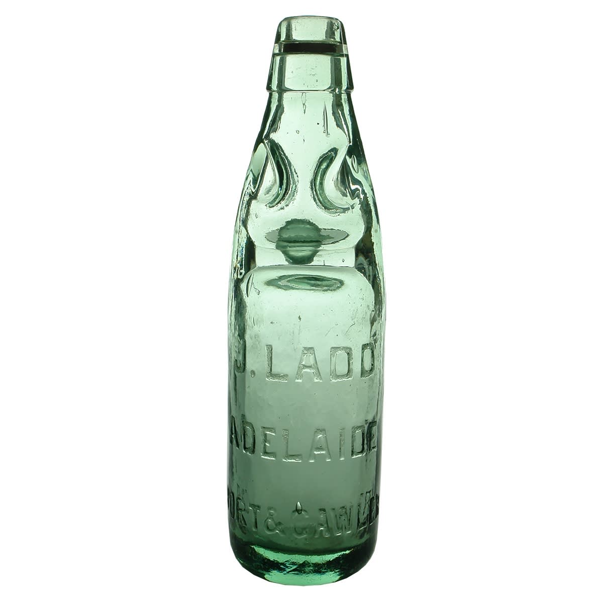 Codd. J. Ladd, Adelaide, Port & Gawler. A base mark. Niagara. Aqua. 10 oz. (South Australia)