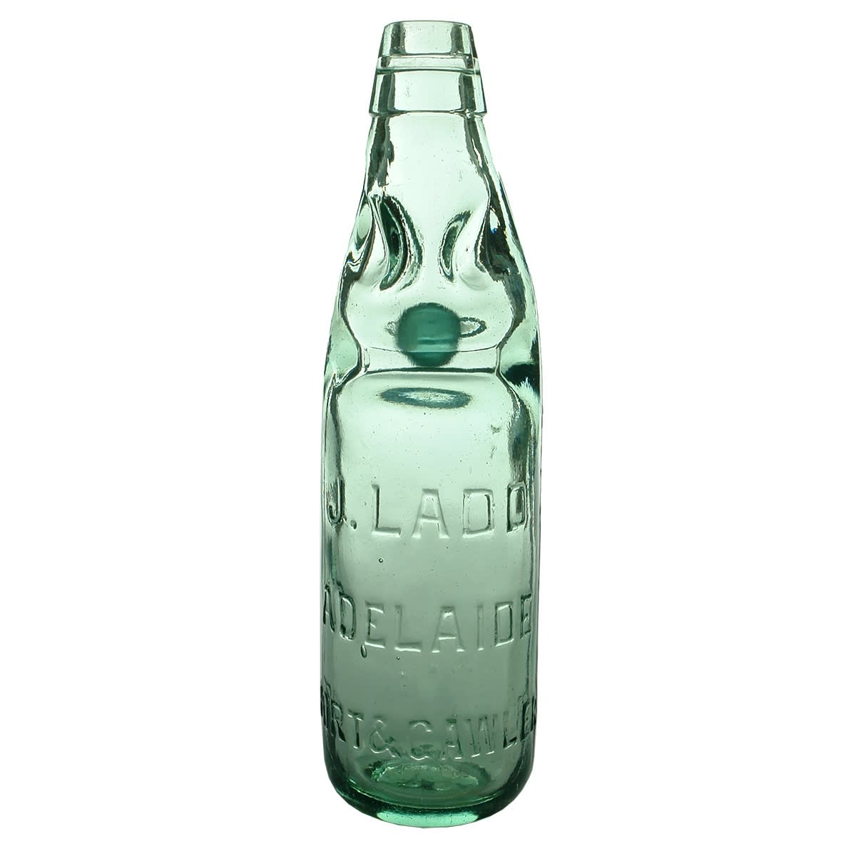 Codd. J. Ladd, Adelaide, Port & Gawler. J.L base mark. Niagara. Aqua. 10 oz. (South Australia)