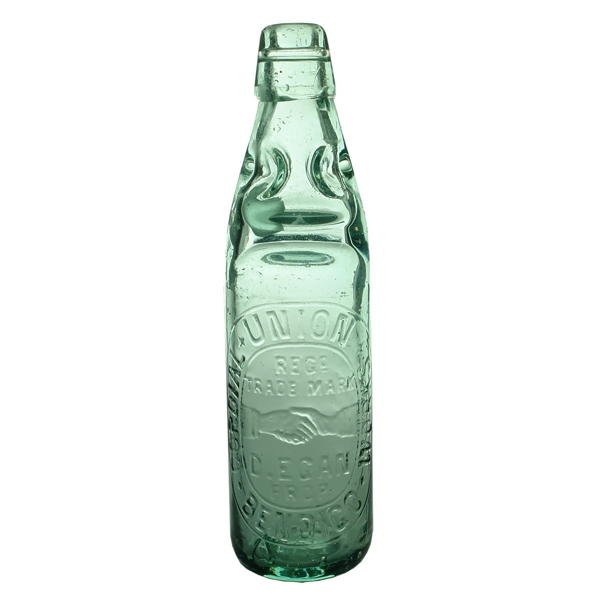 Codd. Union Cordial Works, D. Egan, Bendigo. Handshake. Dobson. 10 oz. (Victoria)